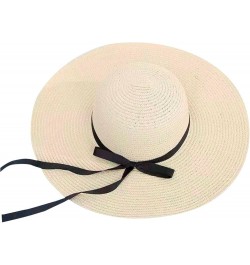 Women's Travel Hats Ladies Big Brim Straw Hat Sun Floppy Wide Brim Hats Bow Knot Folding Beach Solid Outdoor Caps Beige $10.8...