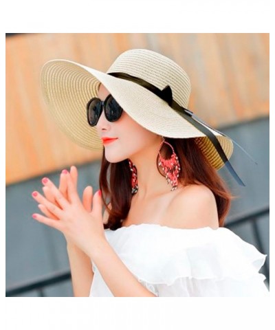 Women's Travel Hats Ladies Big Brim Straw Hat Sun Floppy Wide Brim Hats Bow Knot Folding Beach Solid Outdoor Caps Beige $10.8...