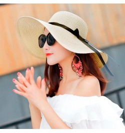 Women's Travel Hats Ladies Big Brim Straw Hat Sun Floppy Wide Brim Hats Bow Knot Folding Beach Solid Outdoor Caps Beige $10.8...