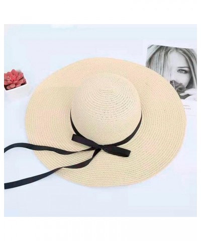 Women's Travel Hats Ladies Big Brim Straw Hat Sun Floppy Wide Brim Hats Bow Knot Folding Beach Solid Outdoor Caps Beige $10.8...