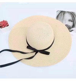 Women's Travel Hats Ladies Big Brim Straw Hat Sun Floppy Wide Brim Hats Bow Knot Folding Beach Solid Outdoor Caps Beige $10.8...