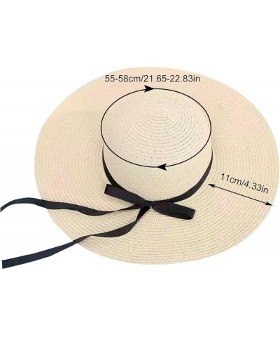 Women's Travel Hats Ladies Big Brim Straw Hat Sun Floppy Wide Brim Hats Bow Knot Folding Beach Solid Outdoor Caps Beige $10.8...