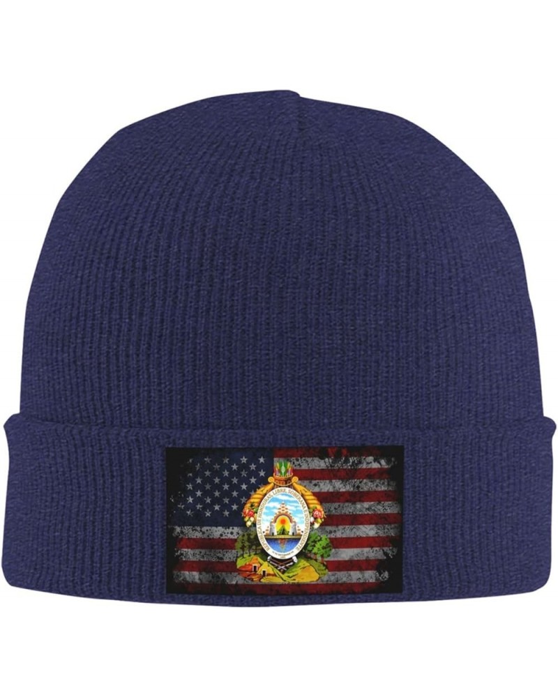 Coat of Arms of Honduras Cozy Knitted Hat for Winter - Warm Comfort Black Navy Blue $14.60 Skullies & Beanies