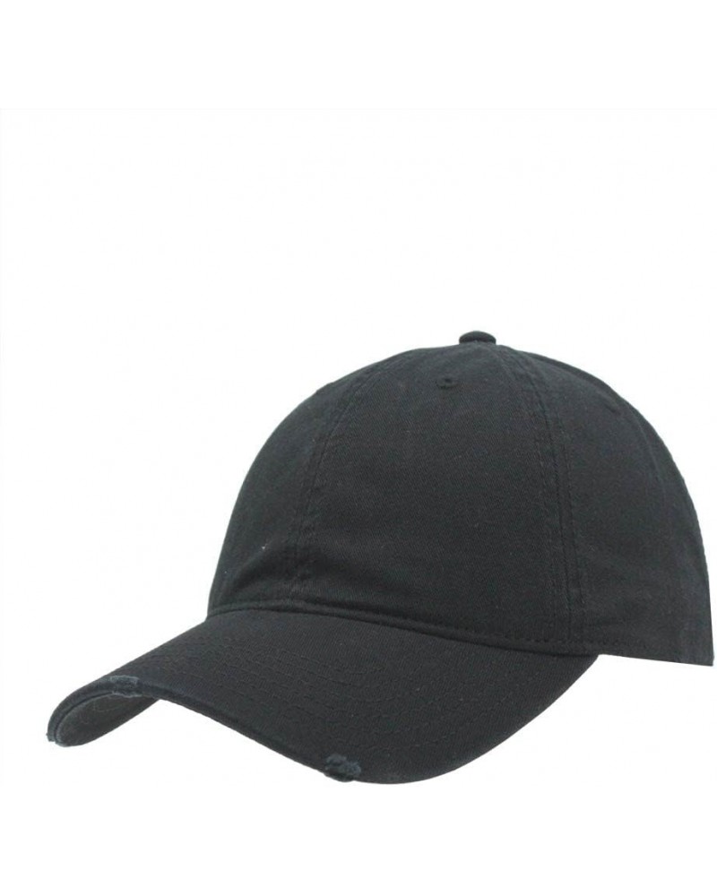 Classic Washed Cotton Twill Low Profile Adjustable Baseball Cap Distressed Black $11.99 Baseball Caps