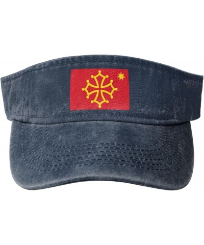 Flag of Occitania (with Star) Sun Visor Hats for Women Men Adjustable Sports Sun Hats Cotton Golf Cap Navy Blue $12.14 Sun Hats