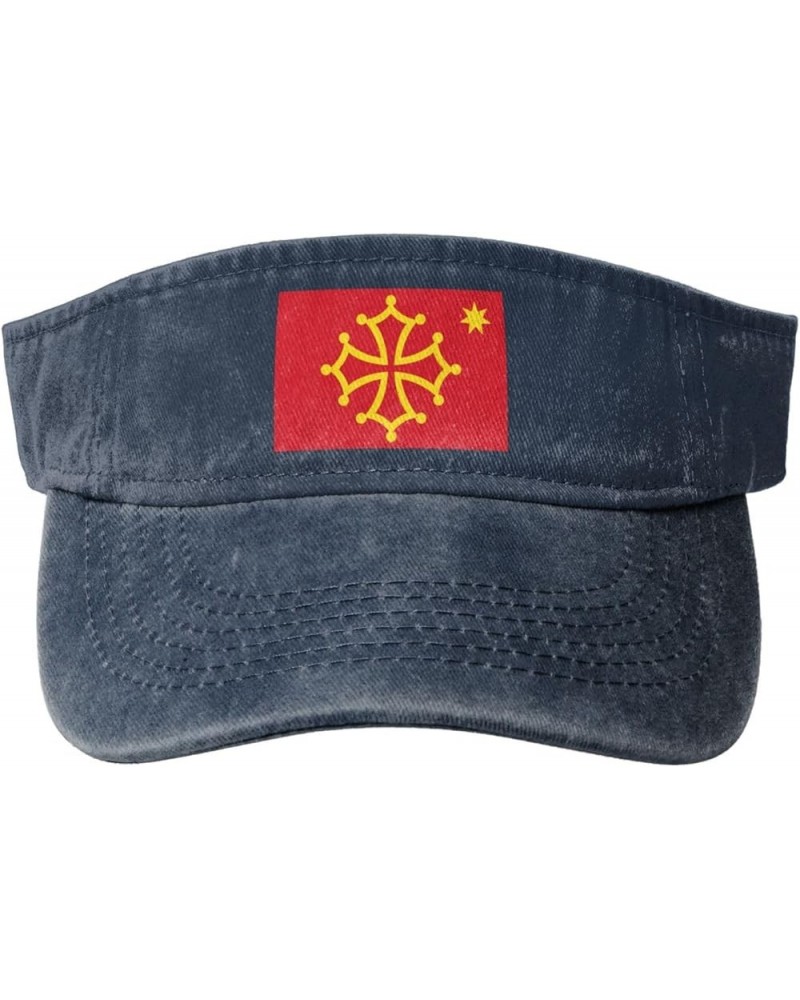 Flag of Occitania (with Star) Sun Visor Hats for Women Men Adjustable Sports Sun Hats Cotton Golf Cap Navy Blue $12.14 Sun Hats