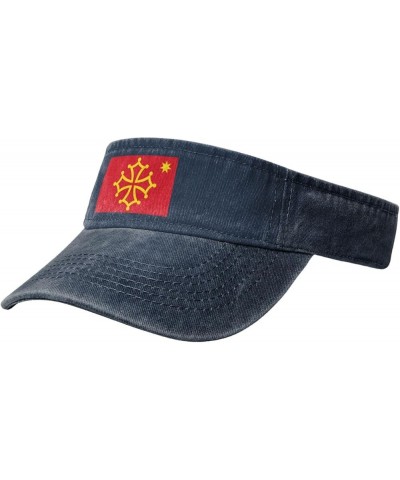 Flag of Occitania (with Star) Sun Visor Hats for Women Men Adjustable Sports Sun Hats Cotton Golf Cap Navy Blue $12.14 Sun Hats