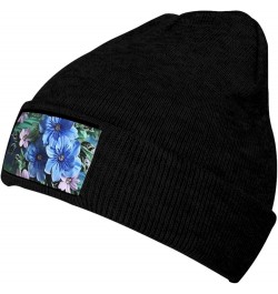 Beanie for Women Men Warm Blue Flowers Winter Hats for Women Thick Knit Beanies for Winter Cuffed Cap Black $10.81 Skullies &...