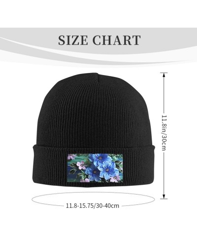 Beanie for Women Men Warm Blue Flowers Winter Hats for Women Thick Knit Beanies for Winter Cuffed Cap Black $10.81 Skullies &...