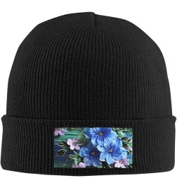 Beanie for Women Men Warm Blue Flowers Winter Hats for Women Thick Knit Beanies for Winter Cuffed Cap Black $10.81 Skullies &...