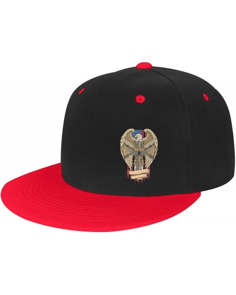 American Eagle Holding A Cross Snapback Hats for Men Women Hat Baseball Cap Flat Bill Visor White Hat Red $10.84 Baseball Caps