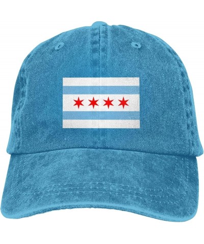 Flag of Chicago Illinois Dad Hat Vintage Baseball Cap for Men Women Hats Gifts Trucker Caps Blue $10.24 Baseball Caps