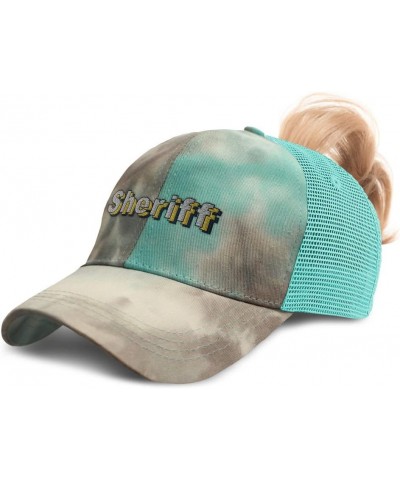 Womens Ponytail Cap Sheriff Western Cotton Hat Distressed Trucker Hat Tie Dye Aqua Design Only $13.95 Baseball Caps