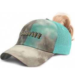 Womens Ponytail Cap Sheriff Western Cotton Hat Distressed Trucker Hat Tie Dye Aqua Design Only $13.95 Baseball Caps