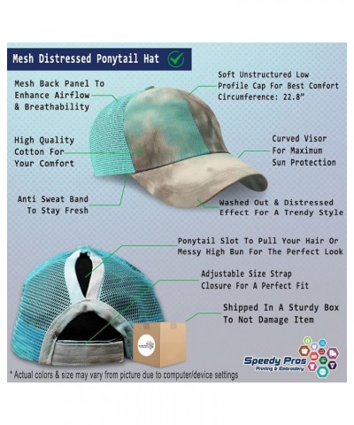 Womens Ponytail Cap Sheriff Western Cotton Hat Distressed Trucker Hat Tie Dye Aqua Design Only $13.95 Baseball Caps