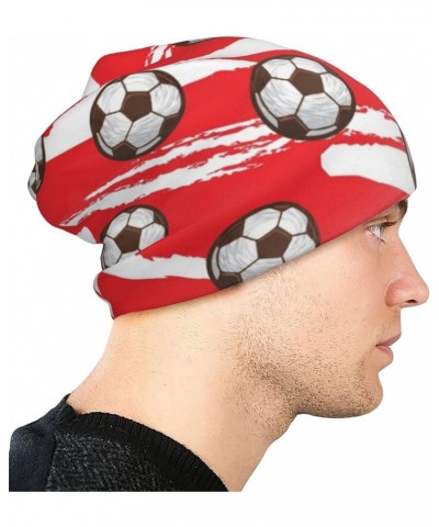 Red Football and Soccer Knit Hats Warm Winter Hats Fashion Beanies Cap Slouchy Skull Cap for Women and Men $10.60 Skullies & ...