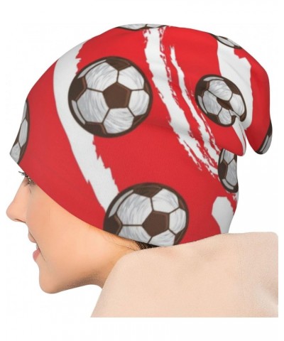 Red Football and Soccer Knit Hats Warm Winter Hats Fashion Beanies Cap Slouchy Skull Cap for Women and Men $10.60 Skullies & ...