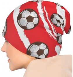 Red Football and Soccer Knit Hats Warm Winter Hats Fashion Beanies Cap Slouchy Skull Cap for Women and Men $10.60 Skullies & ...