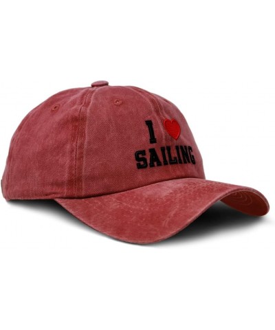 Custom Soft Washed Baseball Cap I (Love) Sailing Red Heart Sports Lovers Cotton Red Design Only $15.95 Baseball Caps