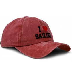 Custom Soft Washed Baseball Cap I (Love) Sailing Red Heart Sports Lovers Cotton Red Design Only $15.95 Baseball Caps