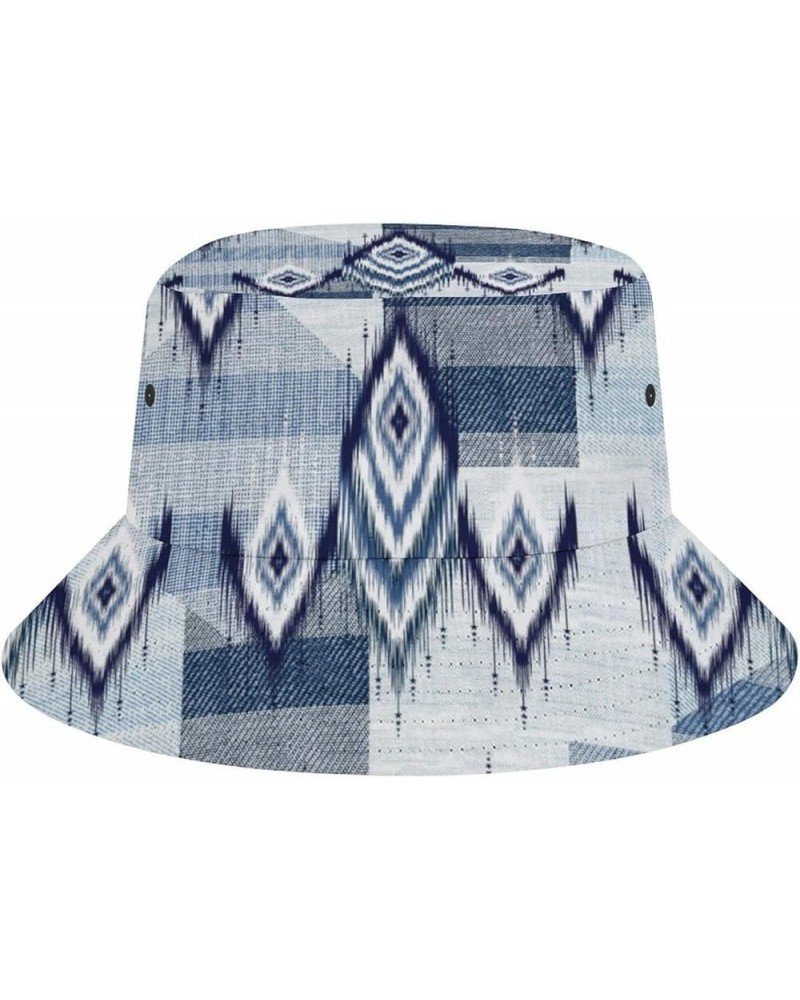 Vinatge Denim Patchwork Bucket Hat for Women Blue White Fisherman Hat for Outdoor Summer Travel Hiking Beach Caps Denim Patch...