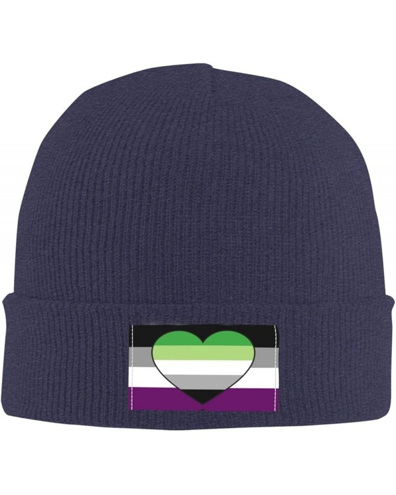 Asexual Aromantic Pride Flag Knit Hat Adult Beanie Hat Outdoor Warm Autumn Winter Knitted Hat Basis Skull Cap Navy Blue $8.31...