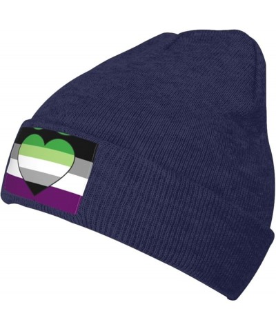 Asexual Aromantic Pride Flag Knit Hat Adult Beanie Hat Outdoor Warm Autumn Winter Knitted Hat Basis Skull Cap Navy Blue $8.31...