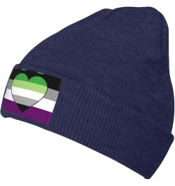 Asexual Aromantic Pride Flag Knit Hat Adult Beanie Hat Outdoor Warm Autumn Winter Knitted Hat Basis Skull Cap Navy Blue $8.31...