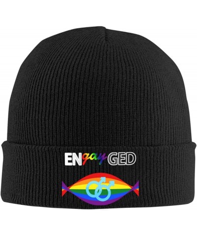 Why Be Afraid to Be EnGayged Cozy Knitted Hat for Winter - Warm Comfort Black Black $13.54 Skullies & Beanies