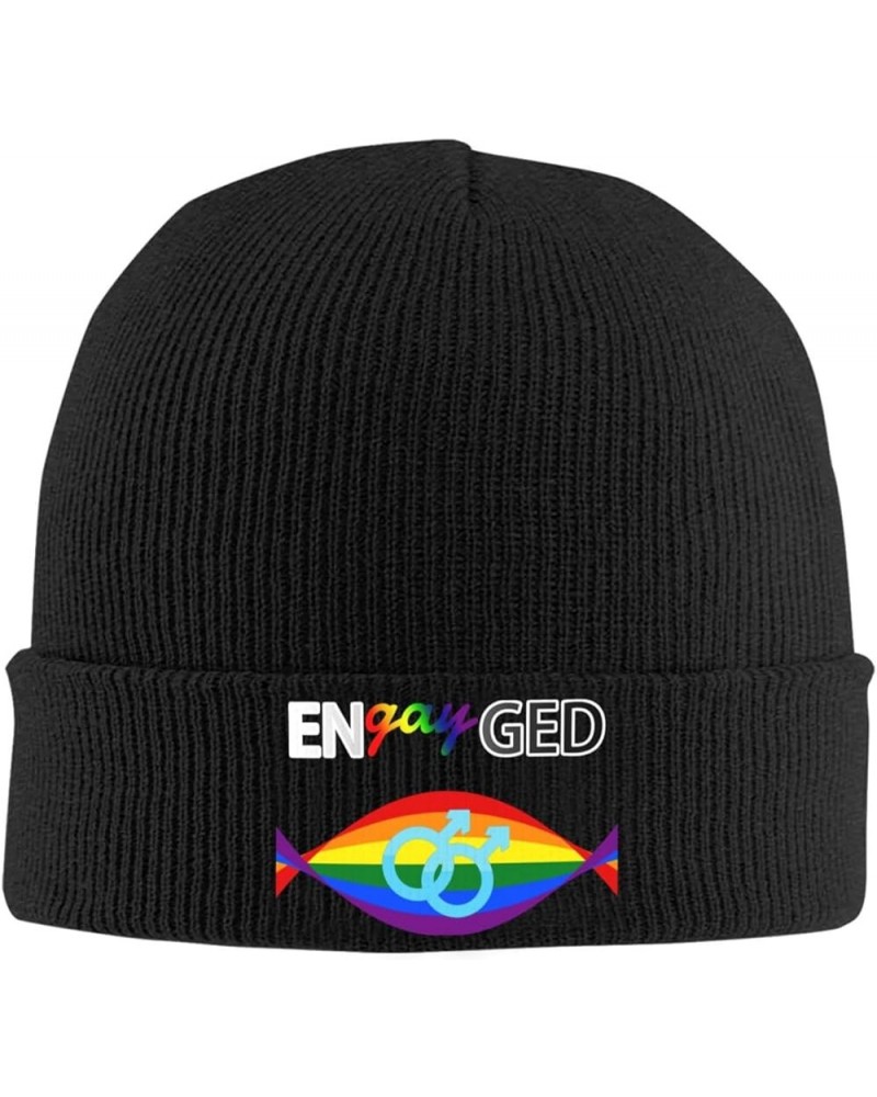 Why Be Afraid to Be EnGayged Cozy Knitted Hat for Winter - Warm Comfort Black Black $13.54 Skullies & Beanies