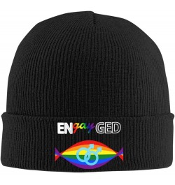 Why Be Afraid to Be EnGayged Cozy Knitted Hat for Winter - Warm Comfort Black Black $13.54 Skullies & Beanies