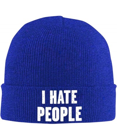 I Hate People Outdoor Unisex Beanie Warm Thick Knitted Hat Soft Elastic Skull Hat Blue $17.84 Skullies & Beanies