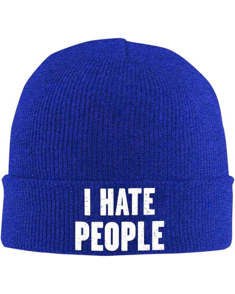 I Hate People Outdoor Unisex Beanie Warm Thick Knitted Hat Soft Elastic Skull Hat Blue $17.84 Skullies & Beanies