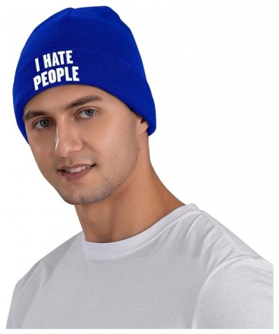 I Hate People Outdoor Unisex Beanie Warm Thick Knitted Hat Soft Elastic Skull Hat Blue $17.84 Skullies & Beanies