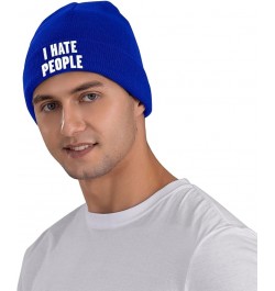 I Hate People Outdoor Unisex Beanie Warm Thick Knitted Hat Soft Elastic Skull Hat Blue $17.84 Skullies & Beanies