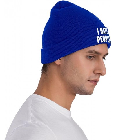 I Hate People Outdoor Unisex Beanie Warm Thick Knitted Hat Soft Elastic Skull Hat Blue $17.84 Skullies & Beanies