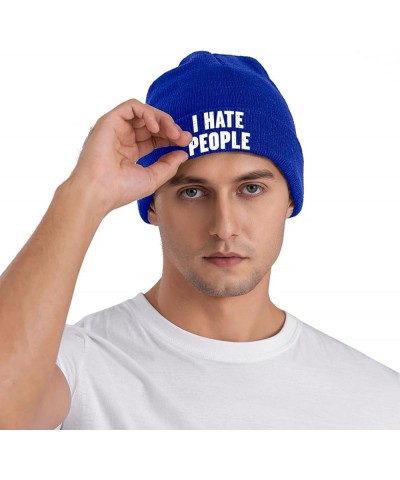 I Hate People Outdoor Unisex Beanie Warm Thick Knitted Hat Soft Elastic Skull Hat Blue $17.84 Skullies & Beanies