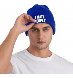 I Hate People Outdoor Unisex Beanie Warm Thick Knitted Hat Soft Elastic Skull Hat Blue $17.84 Skullies & Beanies