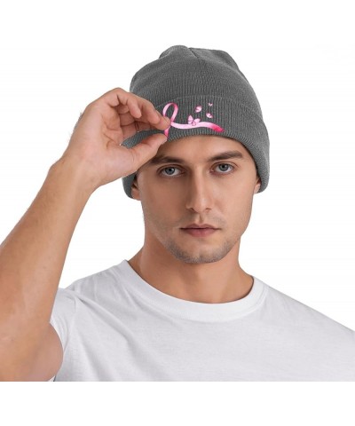 Breast Cancer Awareness Pink Ribbon Cozy Knitted Hat for Winter - Warm Comfort Black Deep Heather $11.41 Skullies & Beanies