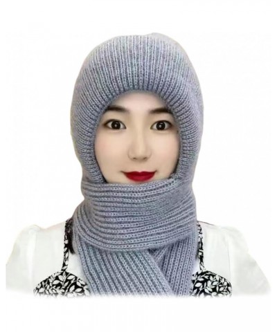 Integrated Ear Protection Windproof Cap Scarf, Knitting Thick Warm Ear Guard Hat Grey $9.50 Skullies & Beanies