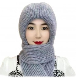 Integrated Ear Protection Windproof Cap Scarf, Knitting Thick Warm Ear Guard Hat Grey $9.50 Skullies & Beanies