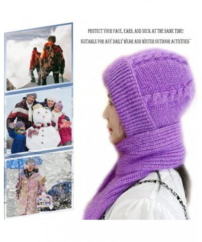 Integrated Ear Protection Windproof Cap Scarf, Knitting Thick Warm Ear Guard Hat Grey $9.50 Skullies & Beanies