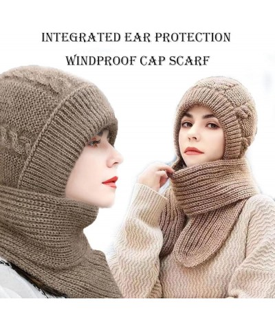 Integrated Ear Protection Windproof Cap Scarf, Knitting Thick Warm Ear Guard Hat Grey $9.50 Skullies & Beanies