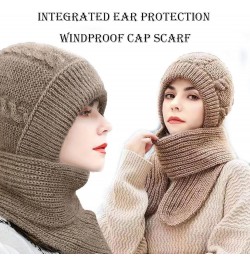 Integrated Ear Protection Windproof Cap Scarf, Knitting Thick Warm Ear Guard Hat Grey $9.50 Skullies & Beanies