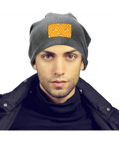 Yellow Bees Soft Beanie Hat Winter Warm Skull Hats Plush Pullover Cap for Men Women Dark Gray-style $14.03 Skullies & Beanies