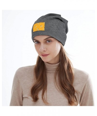 Yellow Bees Soft Beanie Hat Winter Warm Skull Hats Plush Pullover Cap for Men Women Dark Gray-style $14.03 Skullies & Beanies