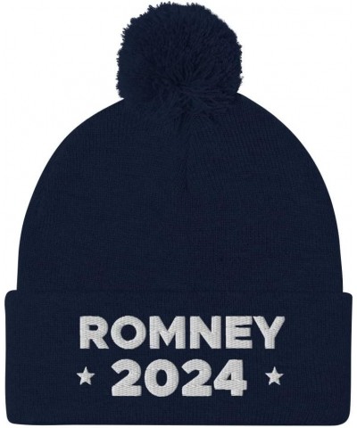 Mitt Romney Hat (Embroidered Pom-Pom Beanie) 2024 Presidential Election Candidate Navy $12.63 Skullies & Beanies