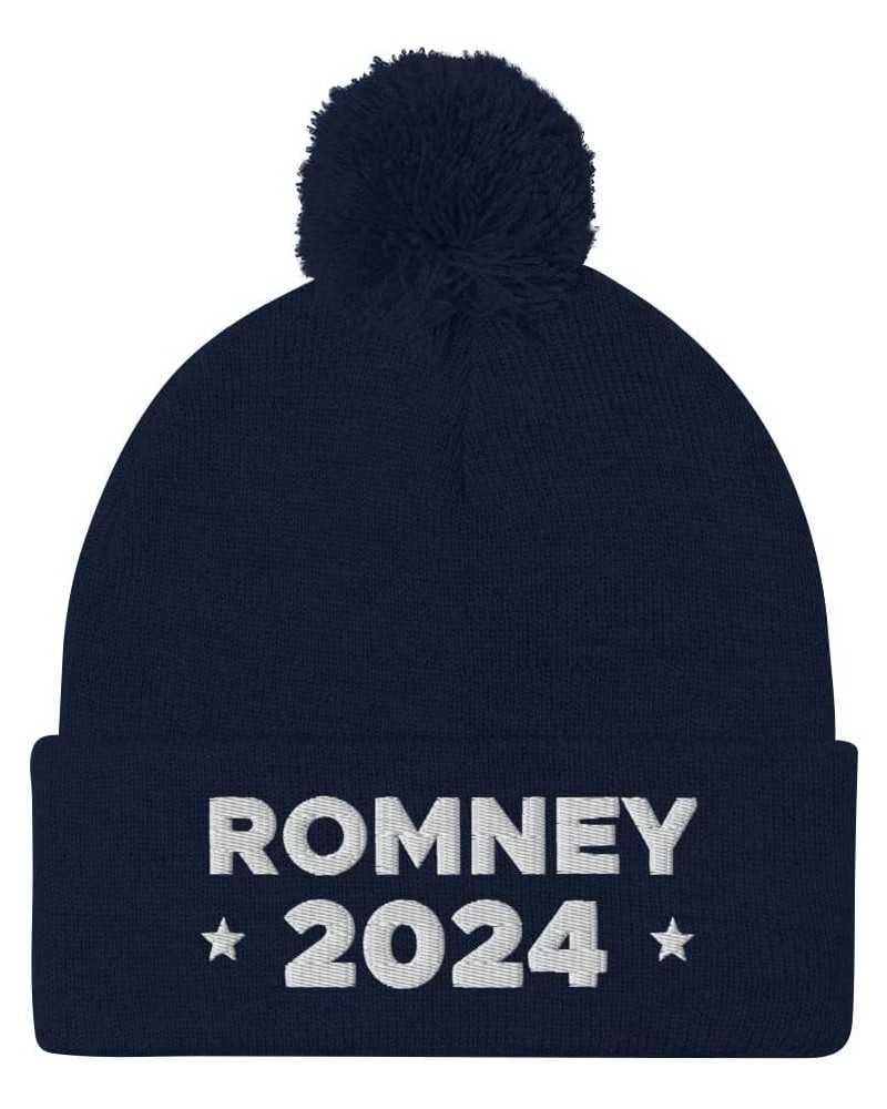 Mitt Romney Hat (Embroidered Pom-Pom Beanie) 2024 Presidential Election Candidate Navy $12.63 Skullies & Beanies