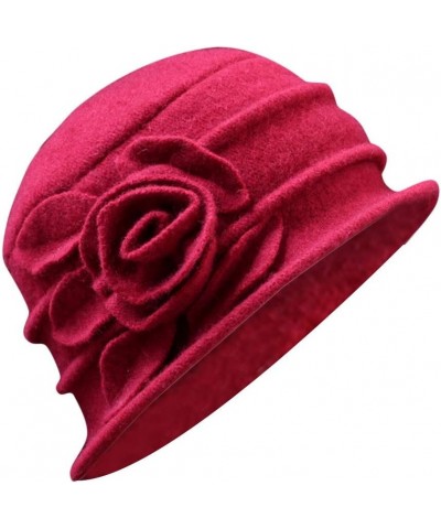 Womens Bucket Hat Winter Floral Hat Vintage Cloche Winter Hat Trendy Fisherman Hats for Teen Girls 2-red $8.34 Sun Hats