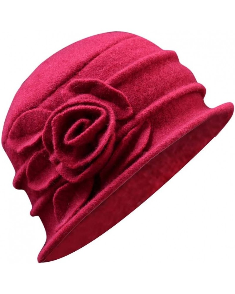 Womens Bucket Hat Winter Floral Hat Vintage Cloche Winter Hat Trendy Fisherman Hats for Teen Girls 2-red $8.34 Sun Hats